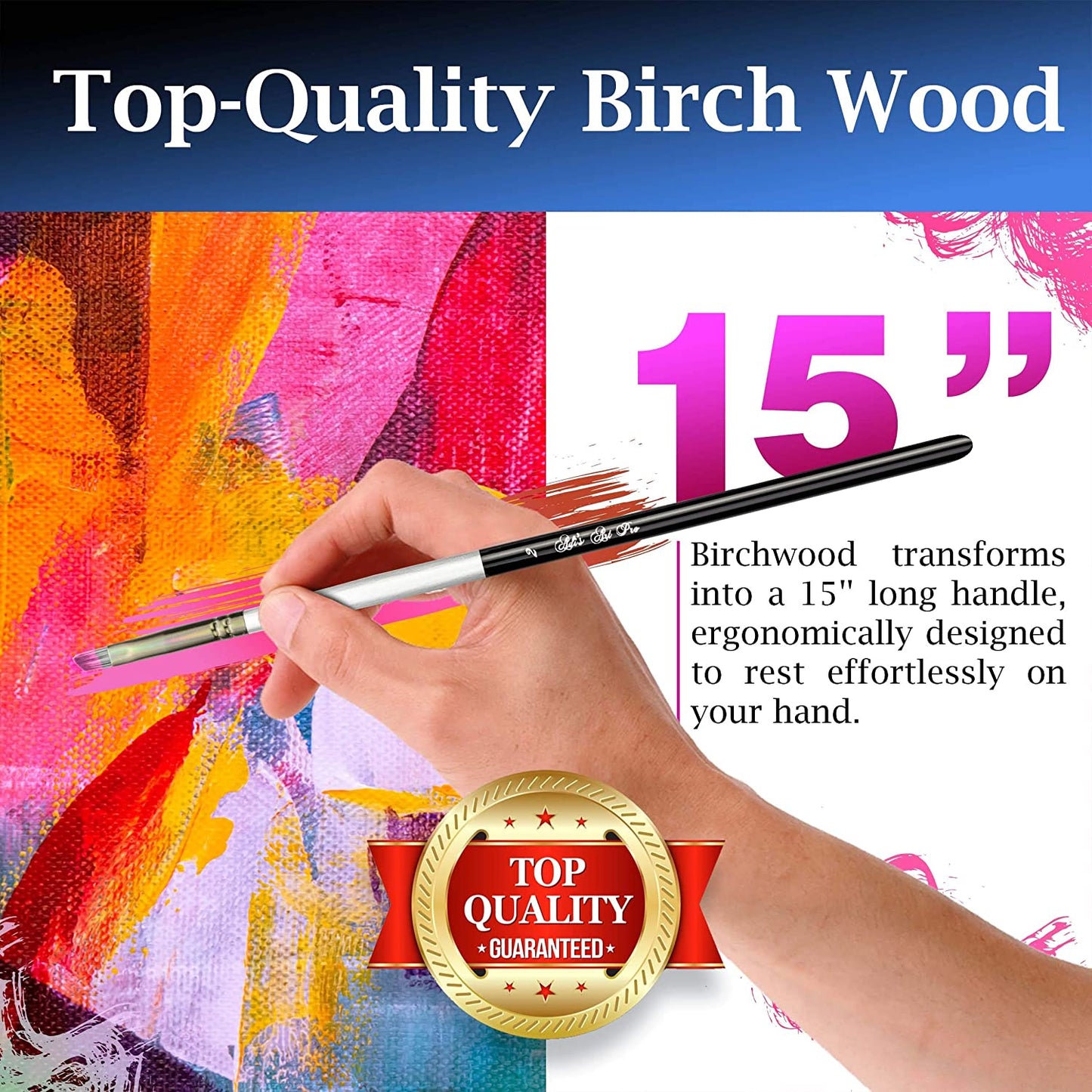 Adi’s art pro 15-piece Long handle paint brushes set