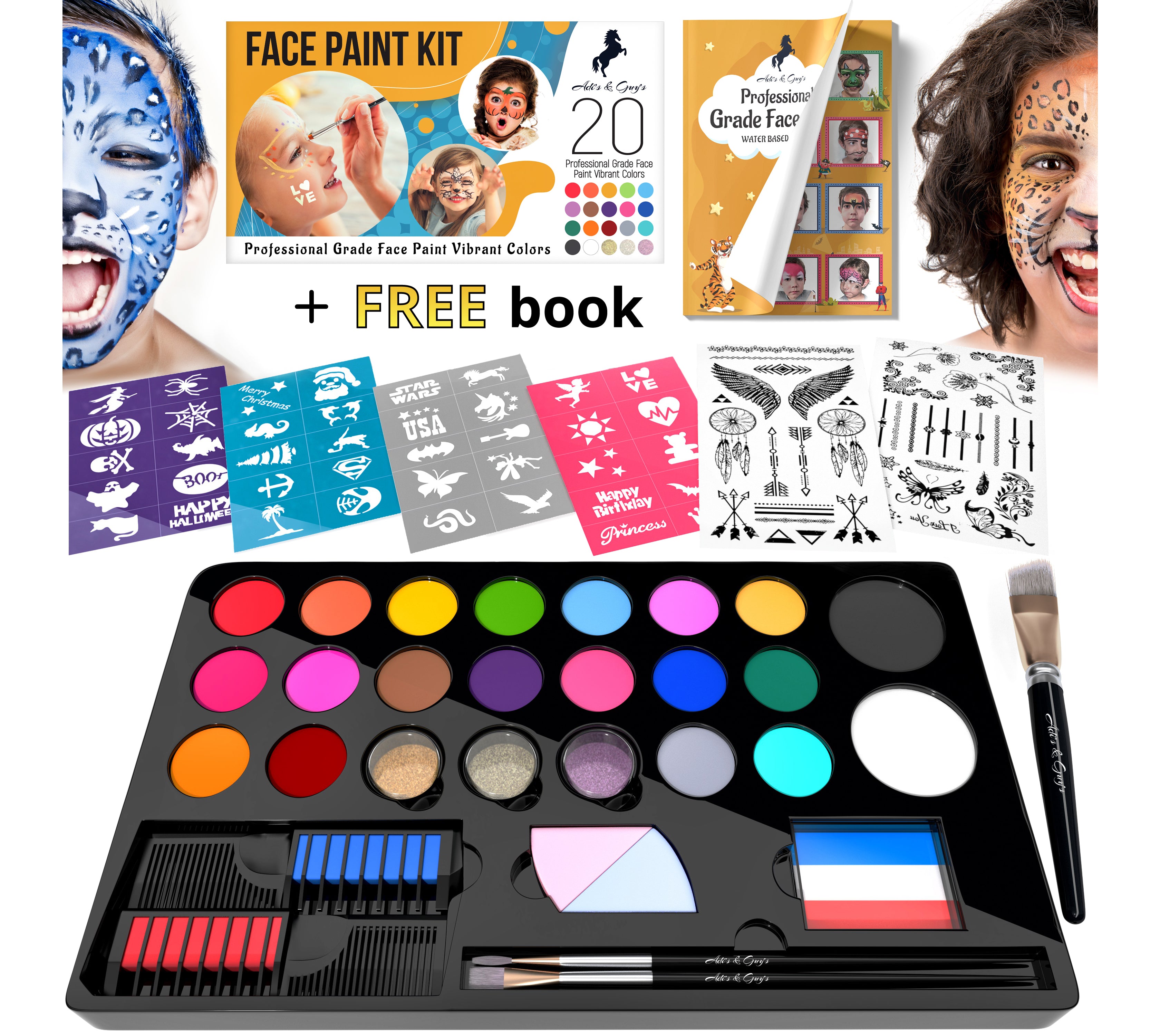 20 Pcs Face Paint Brushes Professional Face Painting Brushes Kit for  Painter Art