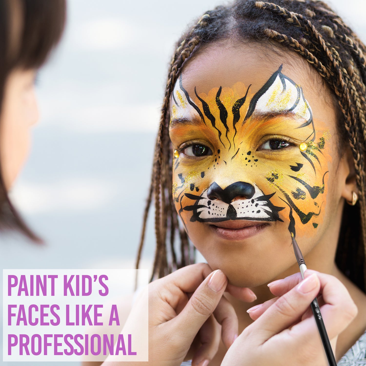 Face Paint Kit for Kids - 58 PCS. Set with Water Based - Quick Dry - Non-Toxic Sensitive Skin Paints - Glitters - Sponge Applicators - Professional